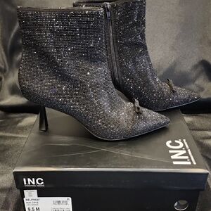 INC International Concepts Women's Black Rhinestone Ankle Boots